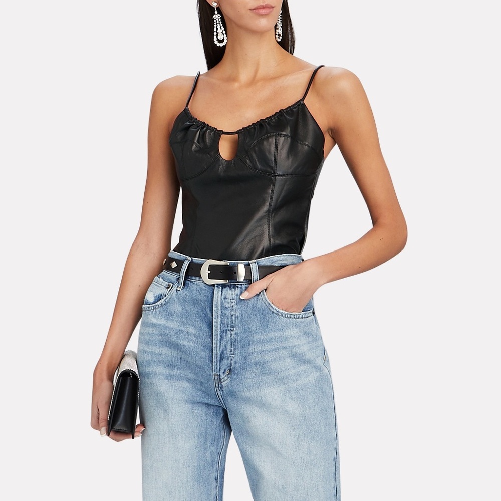 NWT AYA Muse faux leather Pisa cut out top - Picture 2 of 6